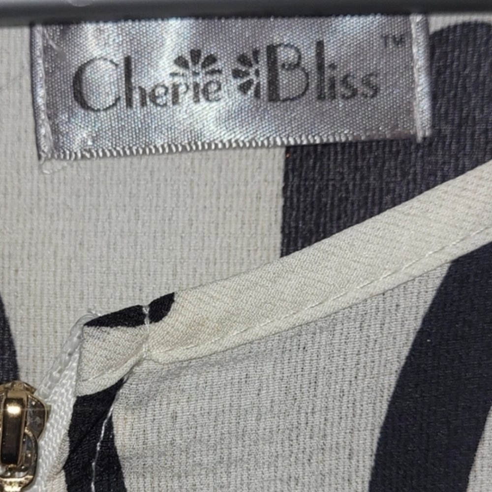 Cherie Bliss Abstract Black White Midi Dress Zip Front Office L - Picture 5 of 6